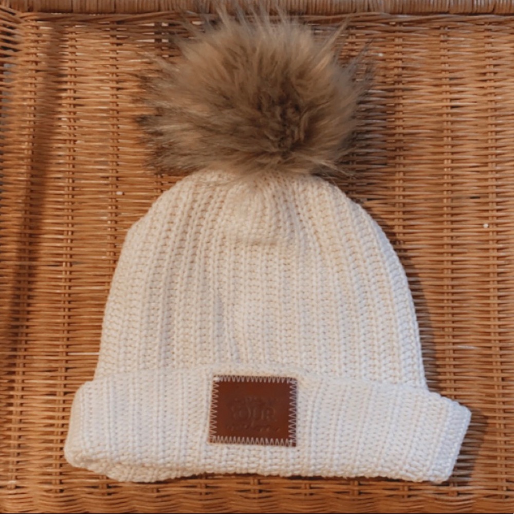 Cream Love Your Melon Detachable Puff Ball Beanie